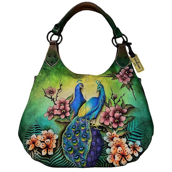 Anuschka Handbags - Anuschka large hobo leather bag "Passionate Peacocks"